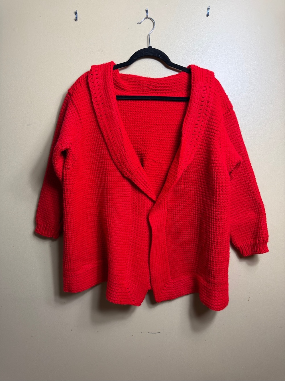 Vintage Handmade Chunky Red Knit Cardigan | Oversized Womens L XL slouchy